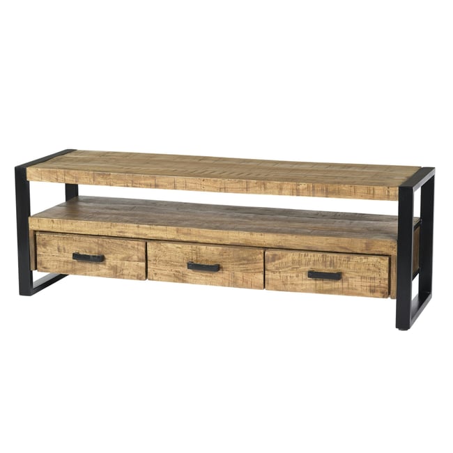 Meuble TV bois métal à double plateau KARGO Couleur bois naturel <span itemprop=