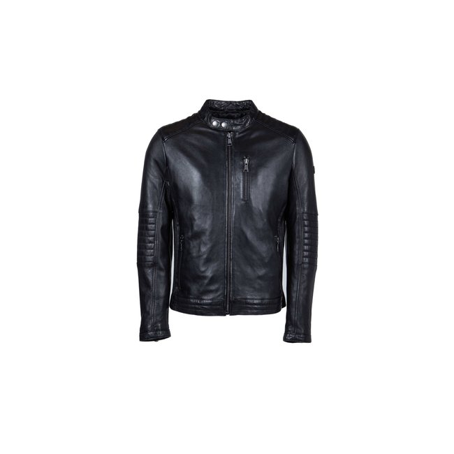 Blouson col rond Zippé en cuir FORMULA STOWN noir <span itemprop=