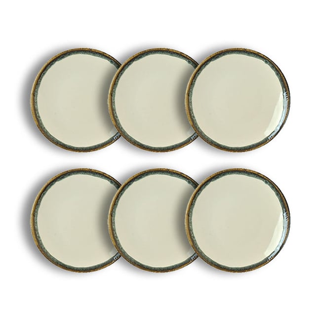Lot de 6 assiettes à dessert 20cm en faïence, ATOME Couleur beige <span itemprop=