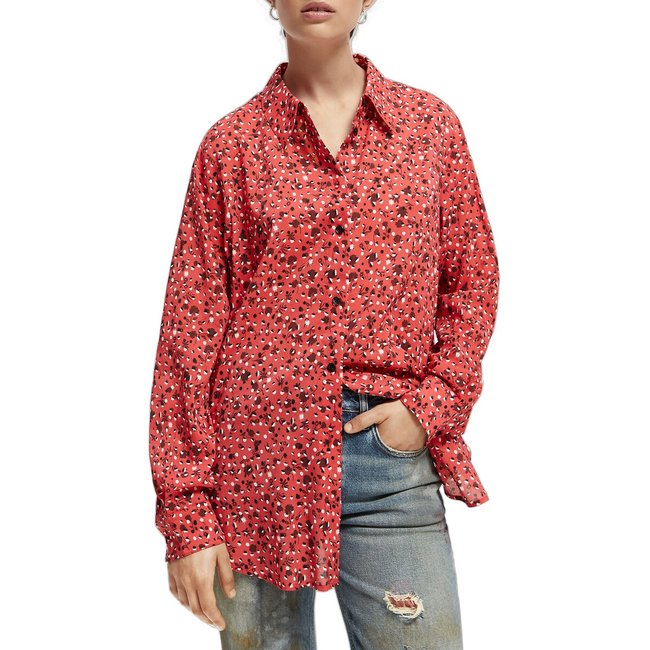 Chemise imprimée, manches longues imprimé rose <span itemprop=