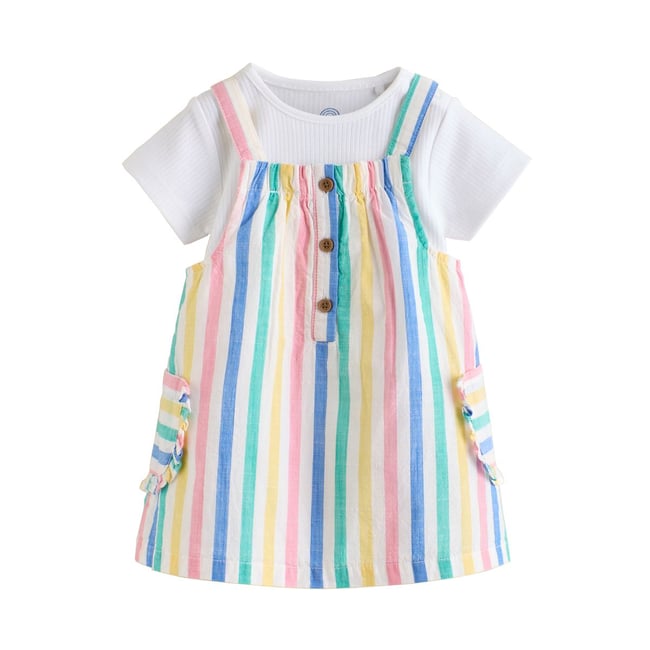 Robe chasuble et body bébé, 2 pièces rayures multicolores <span itemprop=