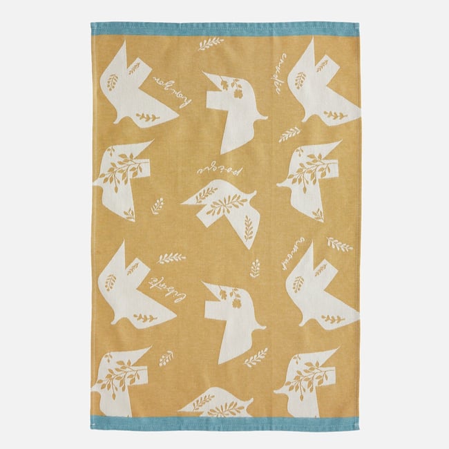 Torchon jacquard en coton L'ENVOLÉE jaune <span itemprop=
