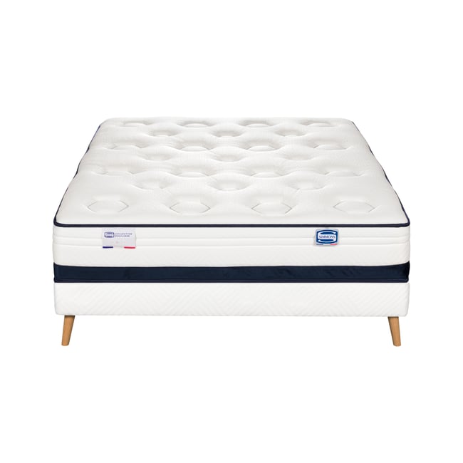 Ensemble L'INEDIT, matelas ressorts ensachés 160x200, ferme, H27 + sommier Couleur blanc <span itemprop=