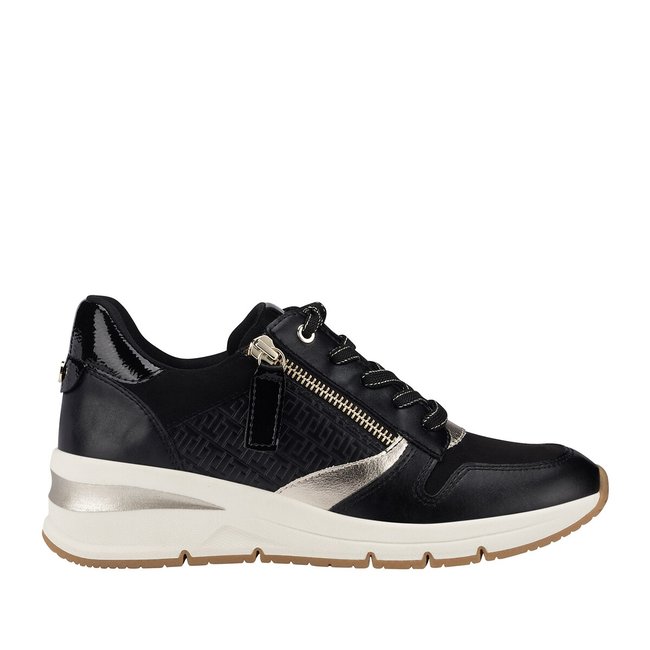 Baskets compensées zippées noir/doré <span itemprop=
