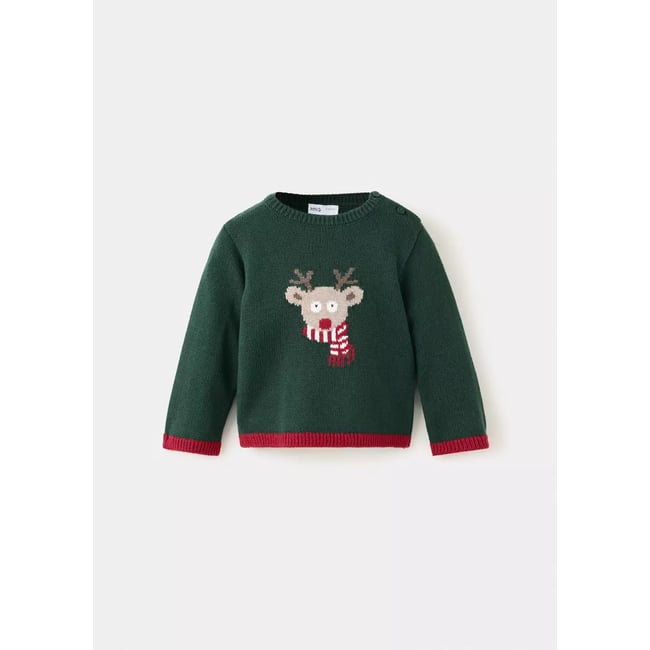 Pull en maille renne vert <span itemprop=