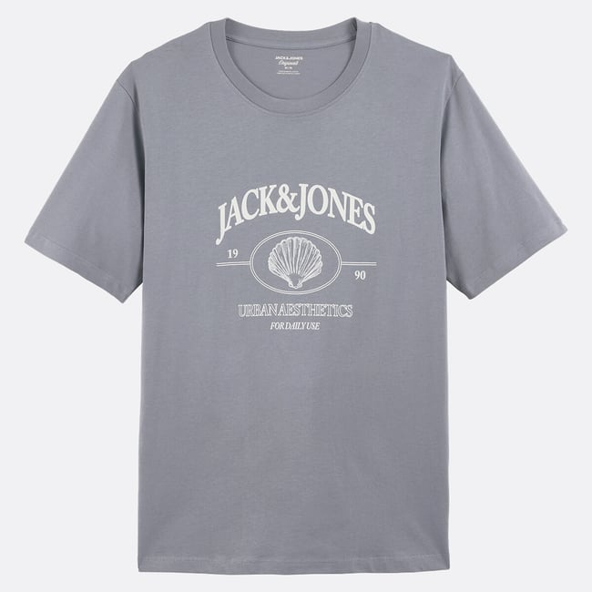 T-shirt manches courtes, imprimé devant bleu gris <span itemprop=
