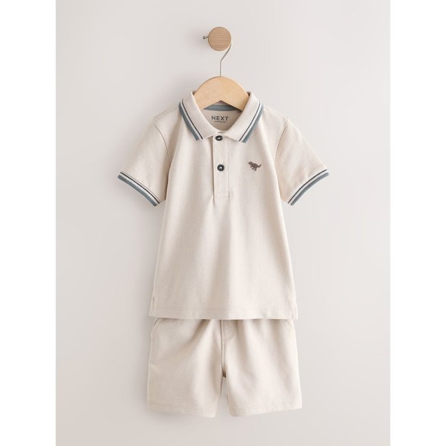 Ensemble polo à manches courtes et short naturel <span itemprop=