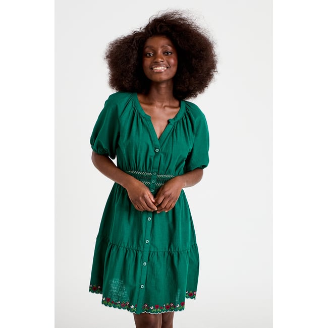 Robe courte évasée col américain vert foncé <span itemprop=