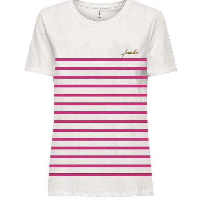 T-shirt rayé à manches courtes rayé blanc/rose <span itemprop=