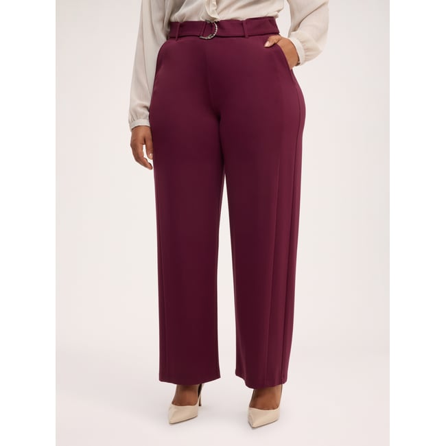 Pantalon Wide Leg avec ceinture à anneau burgundy <span itemprop=