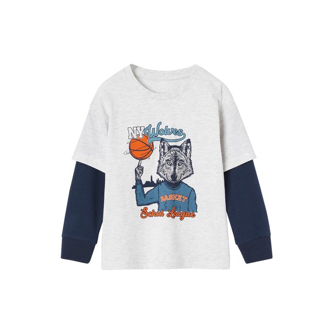 T-shirt sport effet double manches blanc chiné <span itemprop=