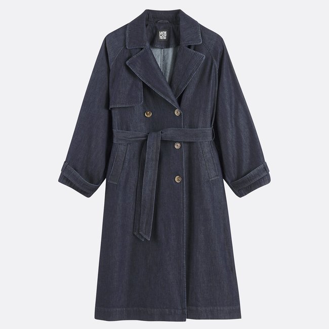 Trench long, Signature EMILE bleu brut <span itemprop=