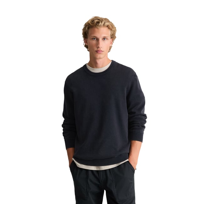 Pull coupe classique en pur coton biologique bleu foncé <span itemprop=