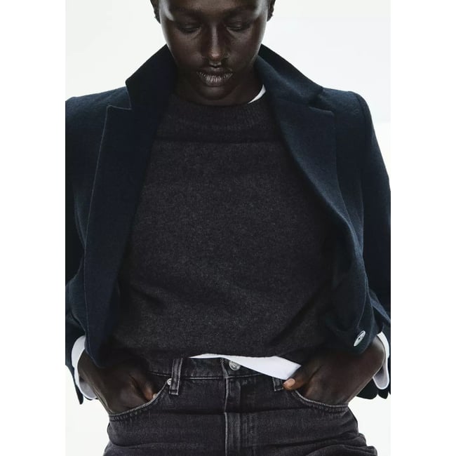 Blazer peplum à poches bleu marine foncé <span itemprop=