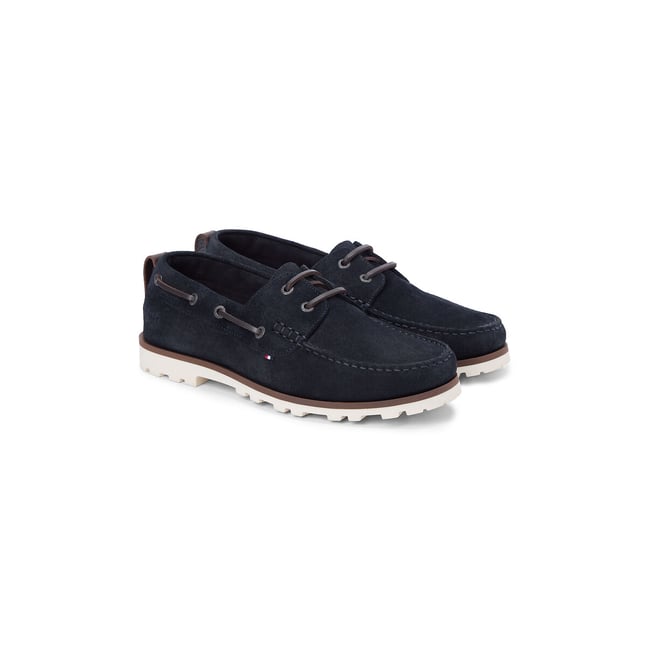 Chaussures bateau en cuir suédé  bleu marine <span itemprop=