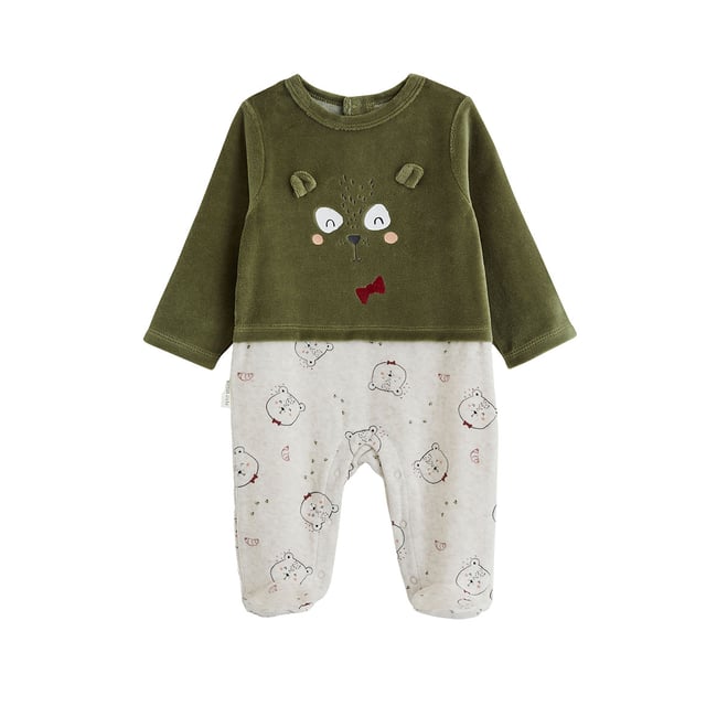 Pyjama bébé en velours Pistache kaki <span itemprop=