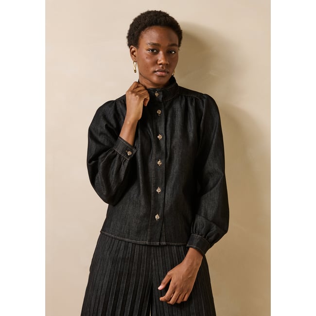 Chemise en denim manches longues noir <span itemprop=