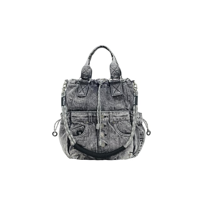 sac à dos multiposition en denim de taille moyenne noir <span itemprop=