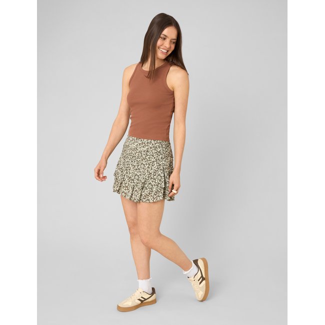 Jupe courte volants vert kaki <span itemprop=