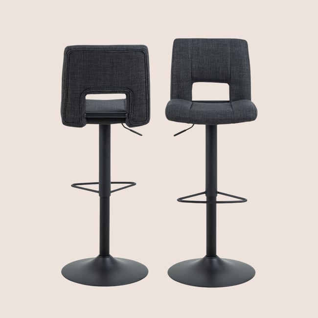 Tabourets de bar tissu et piétement noir (lot de 2) - SYLVETTE Couleur gris <span itemprop=