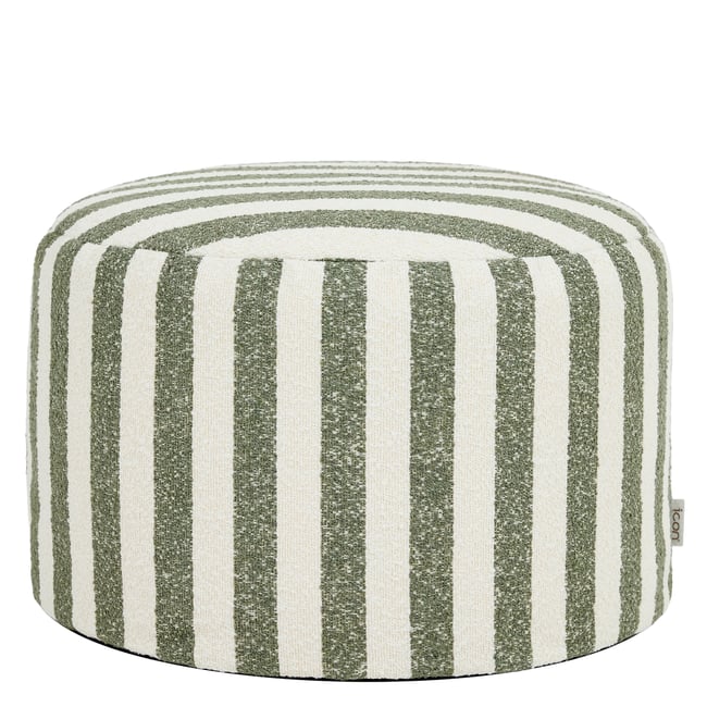 Pouf repose-pied rond en bouclette rayée Oeko-Tex® - MILANO Couleur vert olive <span itemprop=