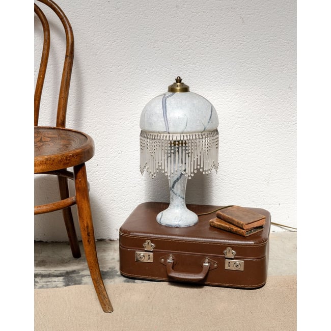 Lampe décorative en verre marbré style Art Déco Suzanne N°603 - Bon état Couleur gris <span itemprop=