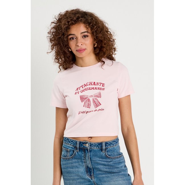 T-shirt cropped rose clair <span itemprop=