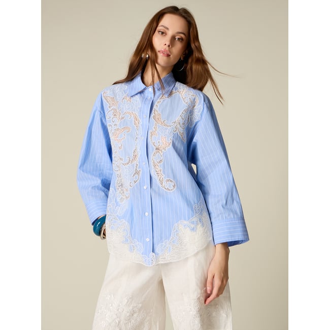 Chemise avec incrustations en dentelle light - blue <span itemprop=