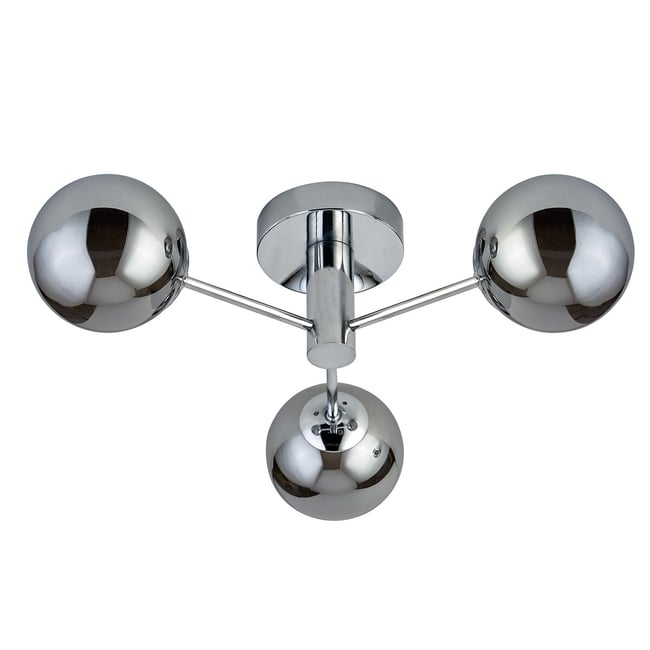 Nokha 3-Light Semi-Flush Smoked Glass Ceiling Light, grey, SO'HOME