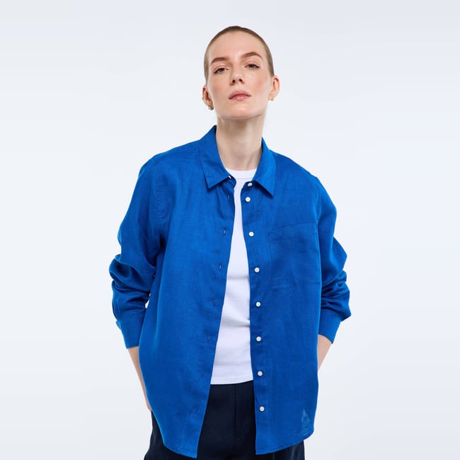 Chemise manches longues unie en lin - MONOPRIX