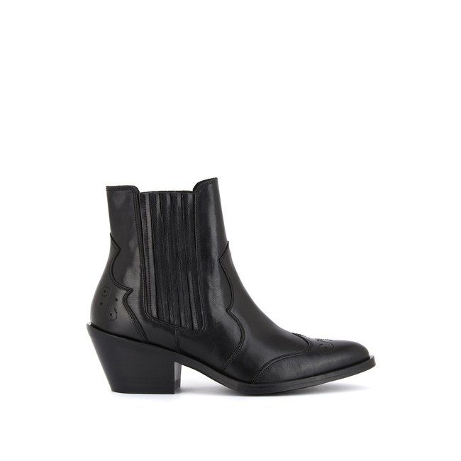 Boots À Talon en cuir CARRIE noir <span itemprop=