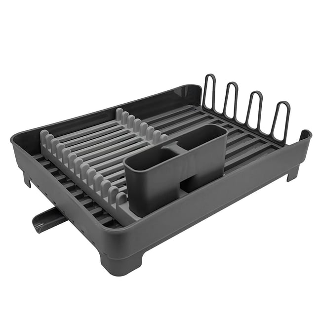 Dish Rack with Cutlery Holder and Draining Spout, grey, TOWER