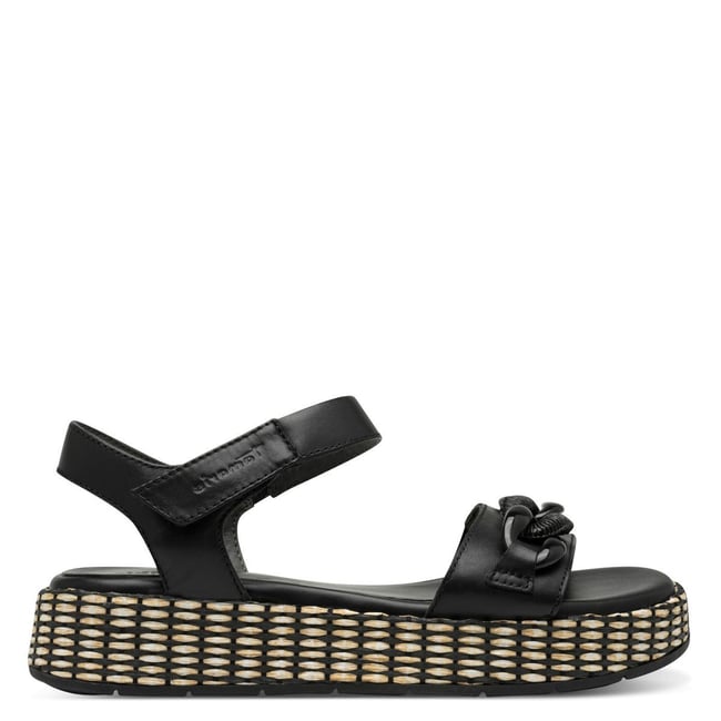 Sandale à talon en cuir noir <span itemprop=