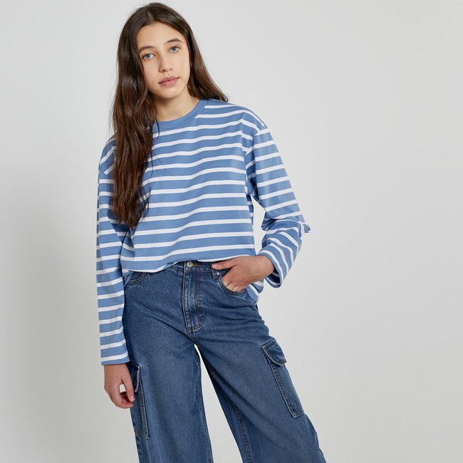 T-shirt oversize maniche lunghe stile alla marinara blu/bianco LA REDOUTE COLLECTIONS