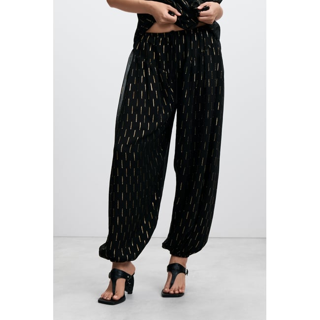 pantalon balloon à détails métallisés noir <span itemprop=