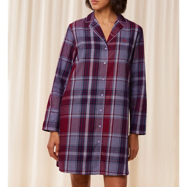 Camisón de manga larga Boyfriend cuadros azul/burdeos <span itemprop=