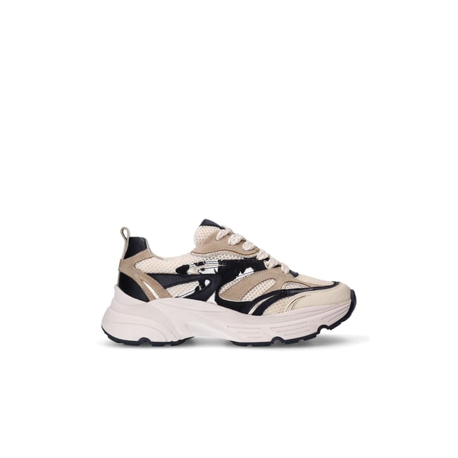 Baskets en cuir avec détails imprimé vache beige <span itemprop=