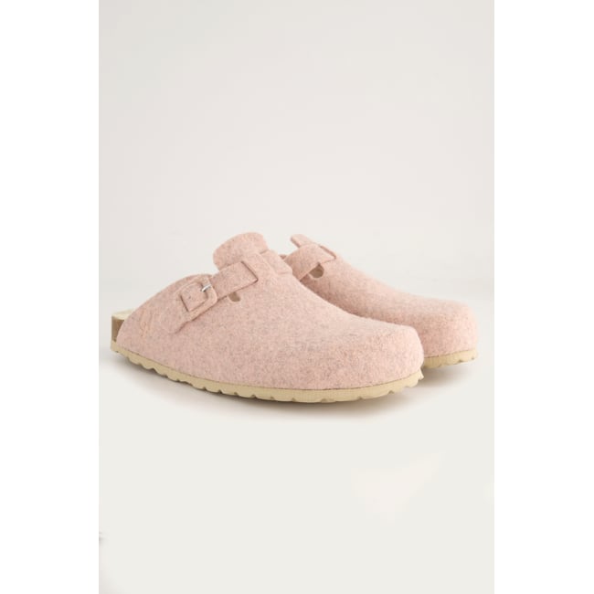 Chaussons en feutre , pied large rose <span itemprop=