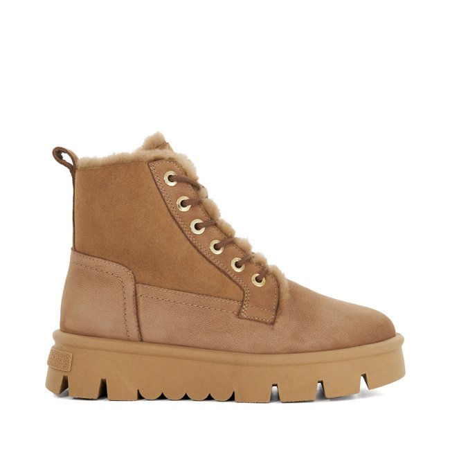 Bottes épaisses doublées de borg - PODDINGS taupe daim <span itemprop=