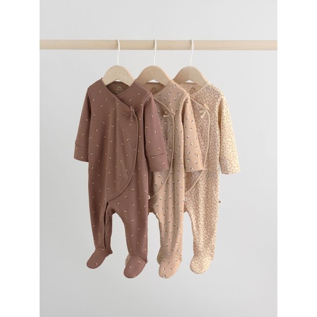 Dors-bien bébé, lot de 3 marron à imprimé petites fleurs <span itemprop=