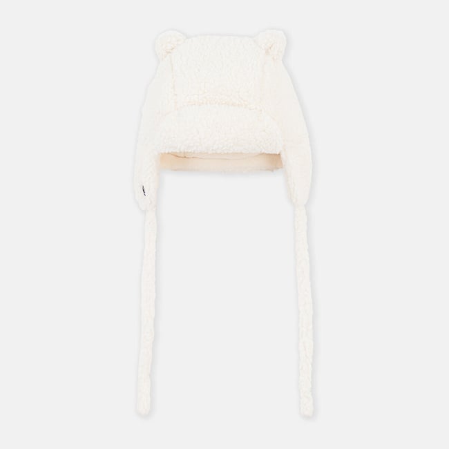 Chapka en sherpa avec des oreilles ecru <span itemprop=
