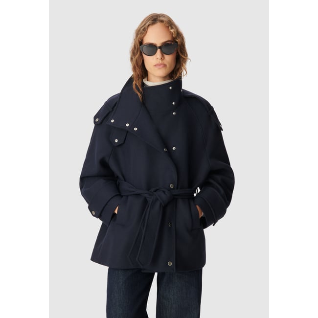 Manteau avec ceinture bleu marine <span itemprop=