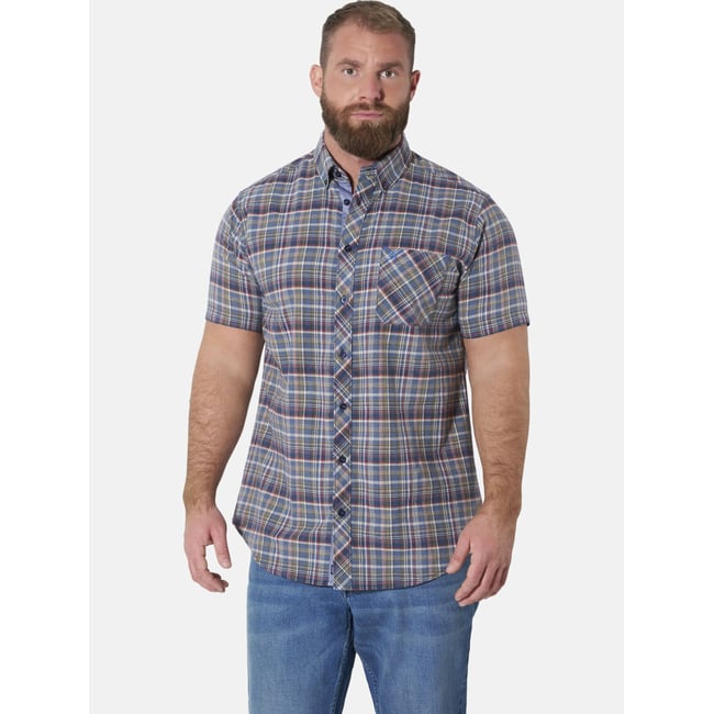 Chemise à manches courtes OHLDUR bleu à carreaux <span itemprop=
