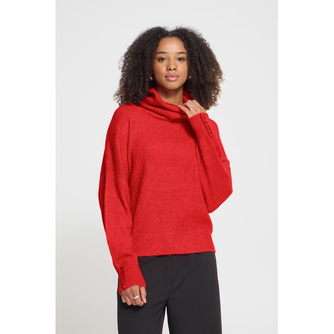 Pull en maille manches longues rouge poinsettia <span itemprop=