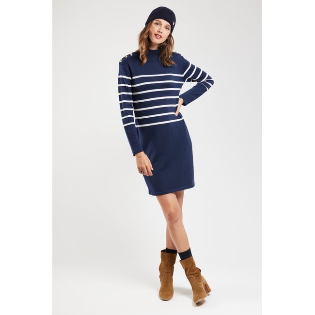 Robe rayée Mona en laine evening blue/nature h23 <span itemprop=