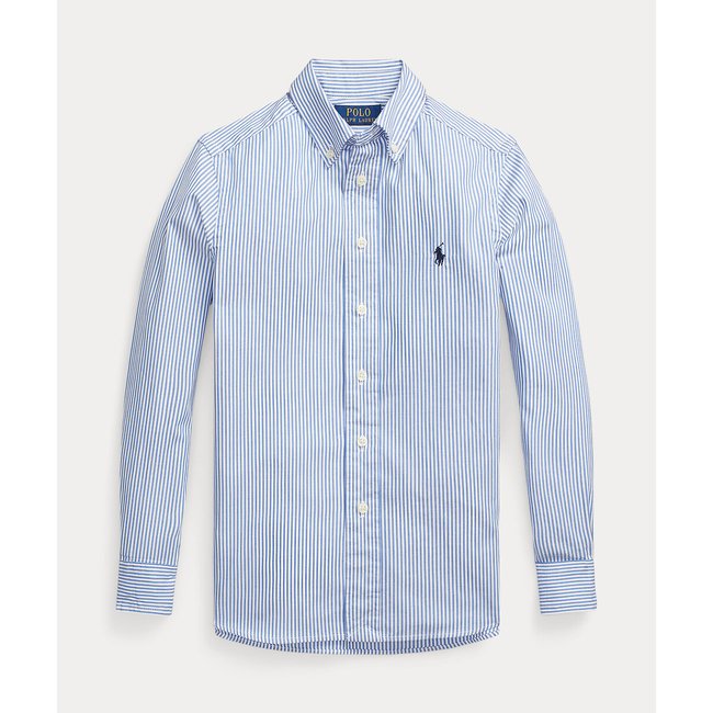 Camisa às riscas azul claro <span itemprop=