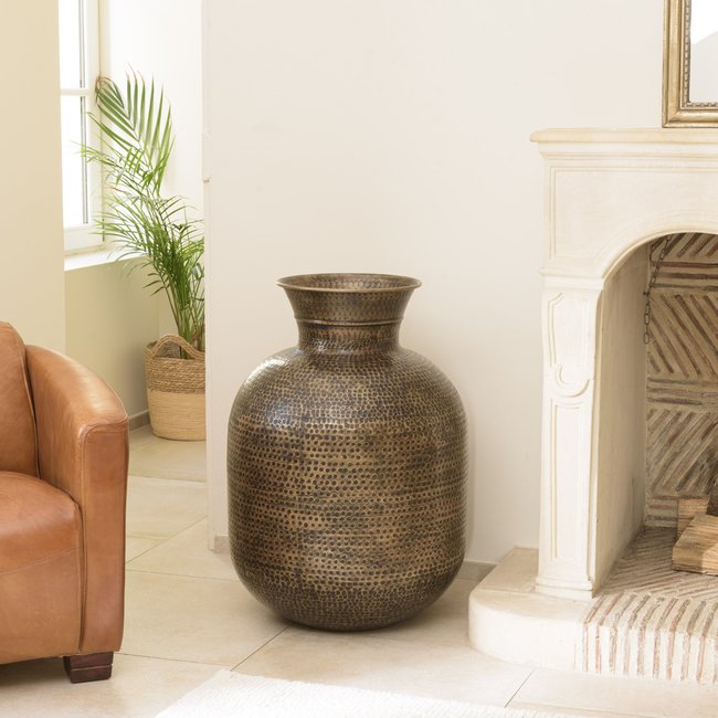 Grand vase rond couleur laiton/noir effet antique H78 cm NADOR Couleur noir <span itemprop=