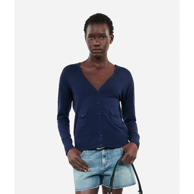 Geknöpfter Cardigan mit V-Ausschnitt und langen Ärmeln marine <span itemprop=