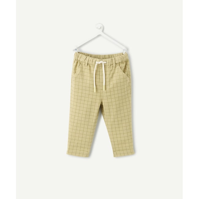 Pantalon droit, à carreaux olive <span itemprop=