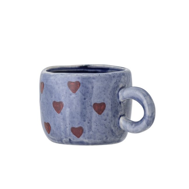 Petite tasse grès peint coeurs NINI Couleur bleu <span itemprop=